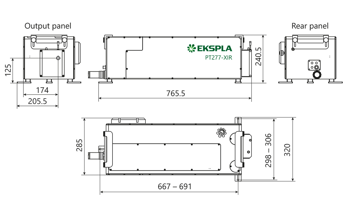 External dimensions of PT277-XIR series lasers