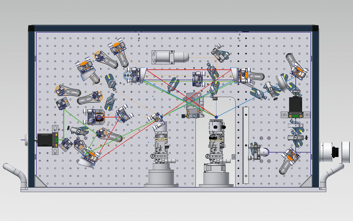 Classic + Phase sensitive versions in one unit. Phase sensitive, Transmission-reflection configuration.<br>Fixed beams sizes on the sample. VIS and IR beams. Beams are Focused with Parabolic mirrors. Interference configuration for Phase measurement. IR 2.3-3,5 &micro;m .